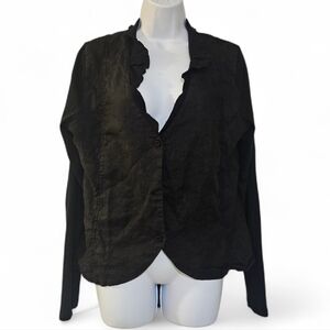 Luna Luz Black Linen Button Up Top  S